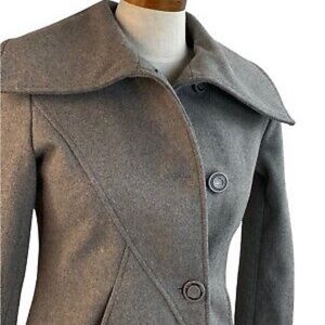 NEW Kensie Gray Wool Blend Peacoat Winter Jacket Wide Collar Knee Length S
